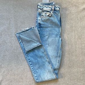 Zara Blue Slim Straight Leg Split Hem Jeans